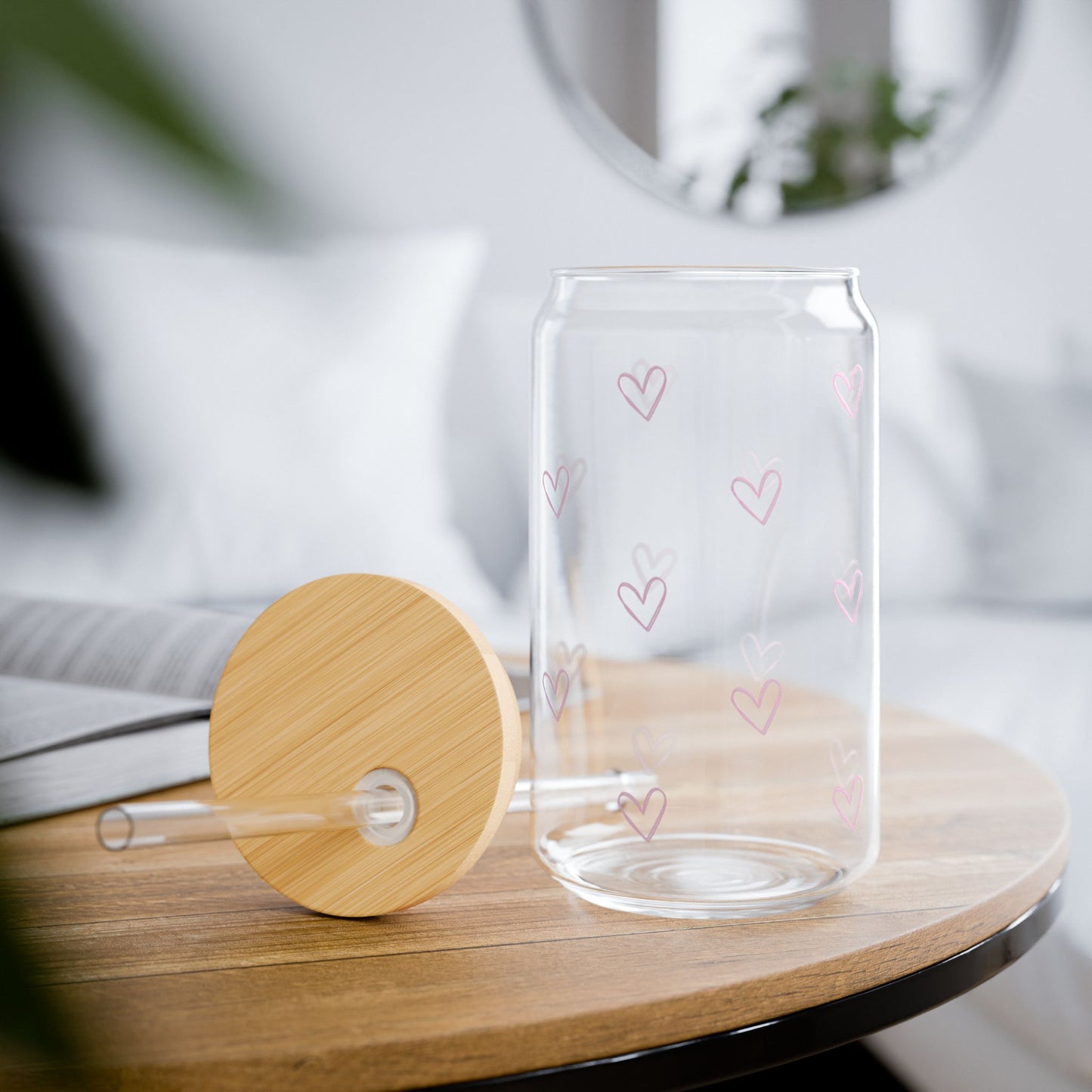 Heart-Printed Sipper Glass - 16oz Eco-Friendly Drinkware