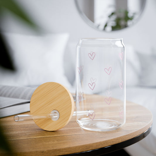 Heart-Printed Sipper Glass - 16oz Eco-Friendly Drinkware